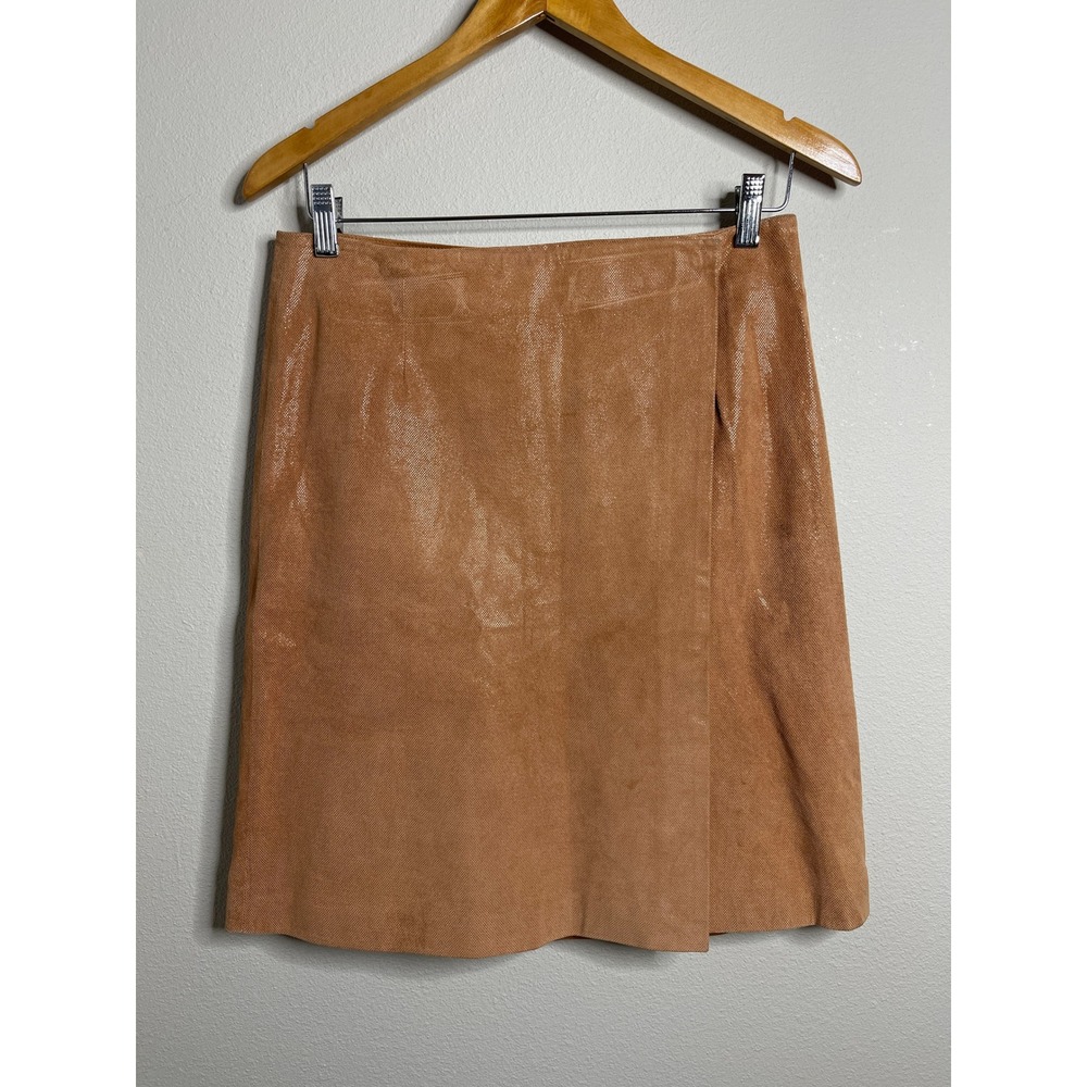 Ann Taylor Wrap Skirt Tan Vintage Leather Perforated Metallic